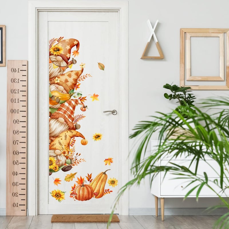 Demonwer 43.3 X 15.74 Inch Fall Gnome Door Stickers Cute Gnome Pumpkin Sunflower Door Sticker Decor for Living Room Bedroom Fall Thanksgiving Harvest Festival Party Favorites - Image 5